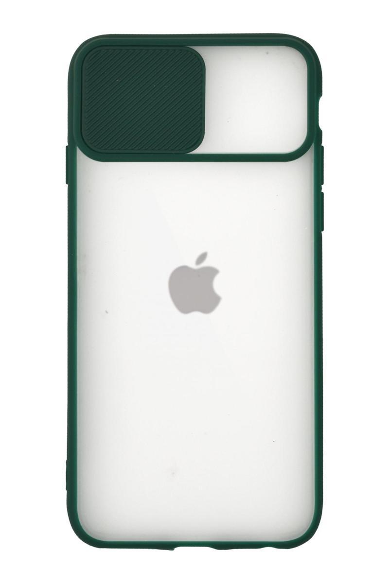 KZY İletişim Apple iPhone 7 Kapak Lensi Açılır Kapanır Kamera Korumalı Silikon Kılıf - Yeşil