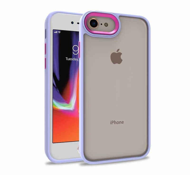 Kılıfmania Apple iPhone 7 Kapak Metal Kamera Korumalı Arkası Şeffaf Silikon Kılıf - Lila