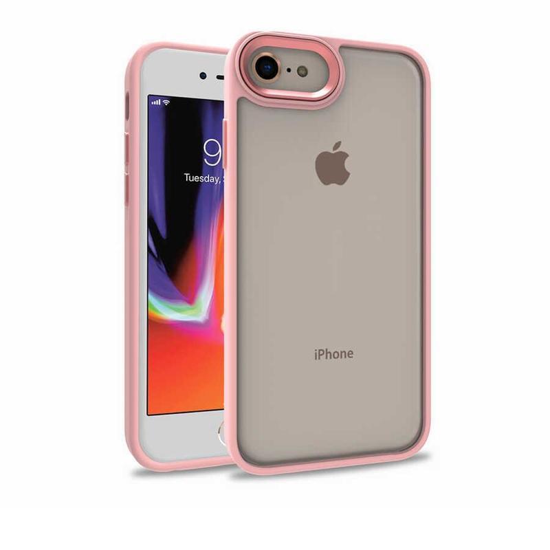 Kılıfmania Apple iPhone 7 Kapak Metal Kamera Korumalı Arkası Şeffaf Silikon Kılıf - Rose Gold