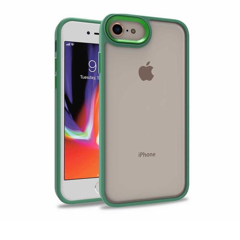 Kılıfmania Apple iPhone 7 Kapak Metal Kamera Korumalı Arkası Şeffaf Silikon Kılıf - Yeşil