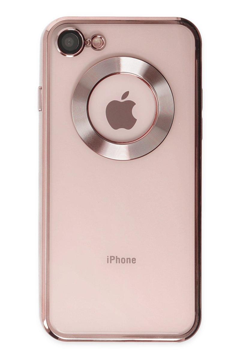 KZY İletişim Apple iPhone 7 Kapak Yanları Renkli Lens Korumalı Logo Gösteren Şeffaf Luxury Kılıf - Rose Gold