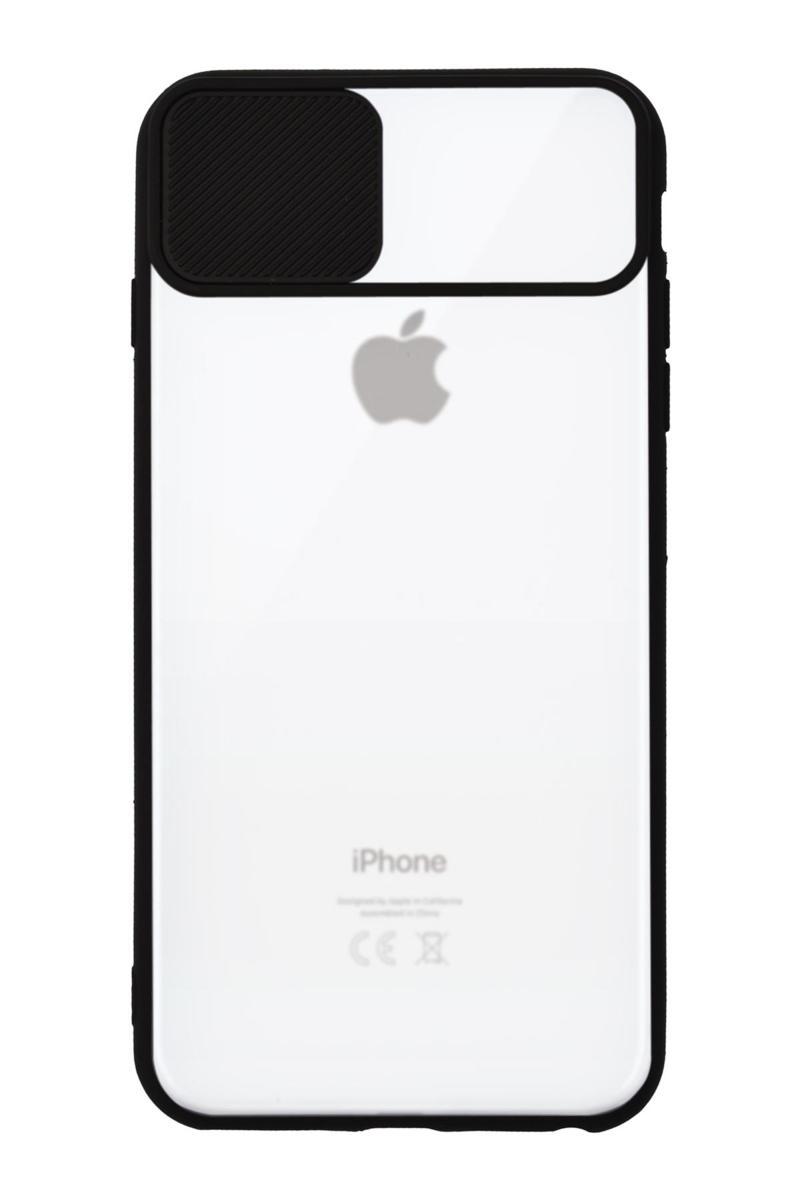 KZY İletişim Apple iPhone 8 Plus Kapak Lensi Açılır Kapanır Kamera Korumalı Silikon Kılıf - Siyah