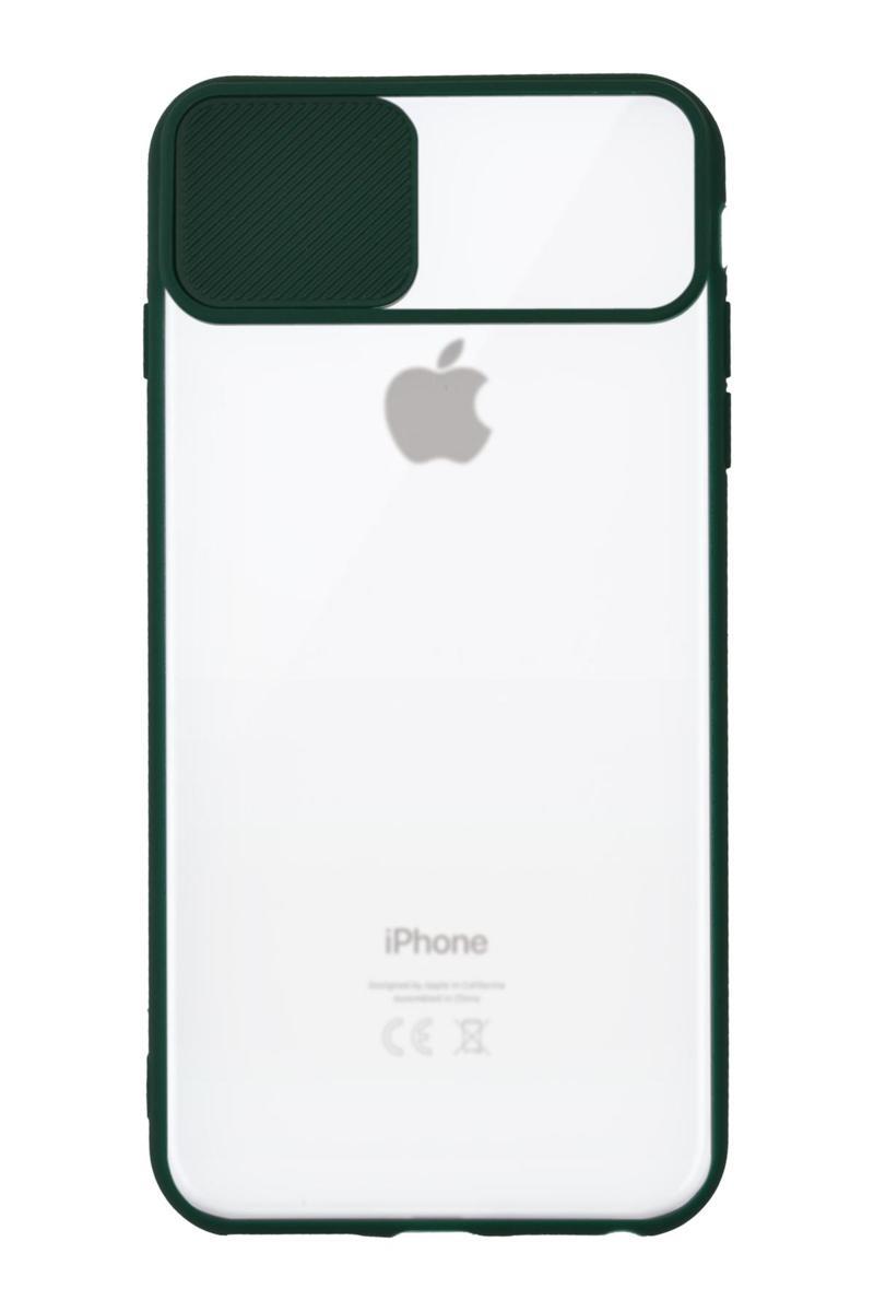 KZY İletişim Apple iPhone 8 Plus Kapak Lensi Açılır Kapanır Kamera Korumalı Silikon Kılıf - Yeşil