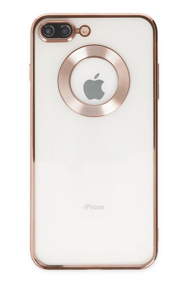 Kılıfmania Apple iPhone 7 Plus Kapak Yanları Renkli Lens Korumalı Logo Gösteren Şeffaf Luxury Kılıf - Rose Gold