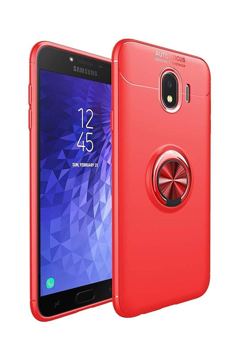 KZY İletişim Samsung Galaxy J4 Kılıf Renkli Yüzüklü Manyetik Silikon Kapak Kırmızı - Kırmızı