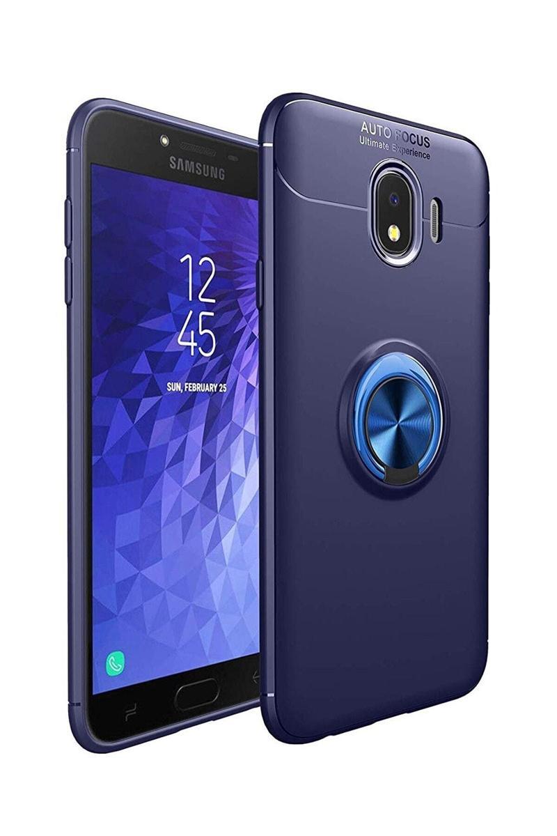 KZY İletişim Samsung Galaxy J4 Kılıf Renkli Yüzüklü Manyetik Silikon Kapak Mavi - Mavi