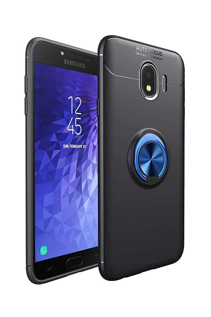 KZY İletişim Samsung Galaxy J4 Kılıf Renkli Yüzüklü Manyetik Silikon Kapak Siyah - Mavi