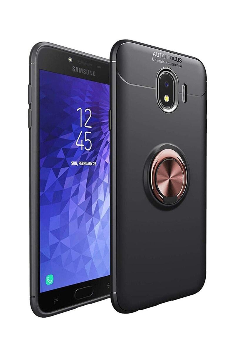 KZY İletişim Samsung Galaxy J4 Kılıf Renkli Yüzüklü Manyetik Silikon Kapak Siyah - Rose gold