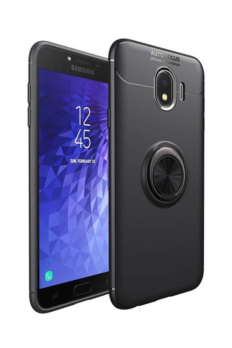 KZY İletişim Samsung Galaxy J4 Kılıf Renkli Yüzüklü Manyetik Silikon Kapak Siyah - Siyah