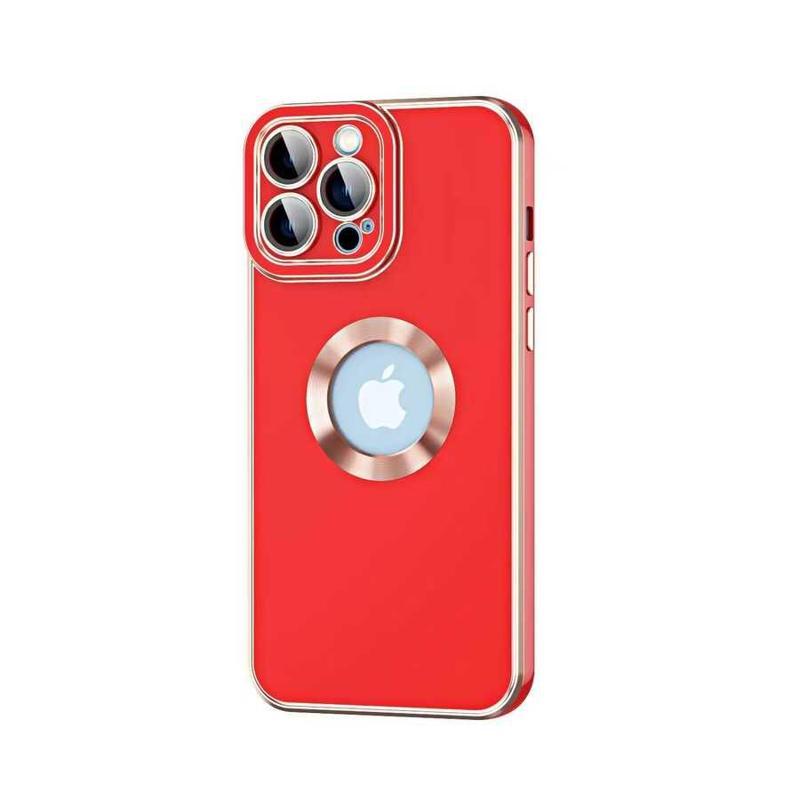 Kılıfmania Apple iPhone 12 Pro Max Kapak Mercek Korumalı Logo Gösteren Tasarım Silikon Kılıf - Kırmızı