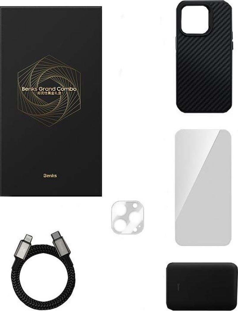 iPhone 14 Pro Max Grand Combo 5in1 Aksesuar Seti Kılıf&Ekran ve Lens Koruyucu&Kablo&Powerbank