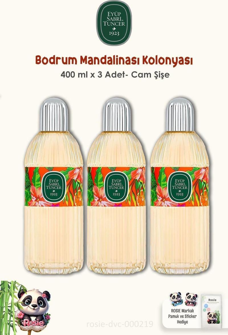 3 Adet Eyüp Sabri Tuncer Bodrum Mandalinası Kolonyası Cam Şişe 400 ml ve ROSIE