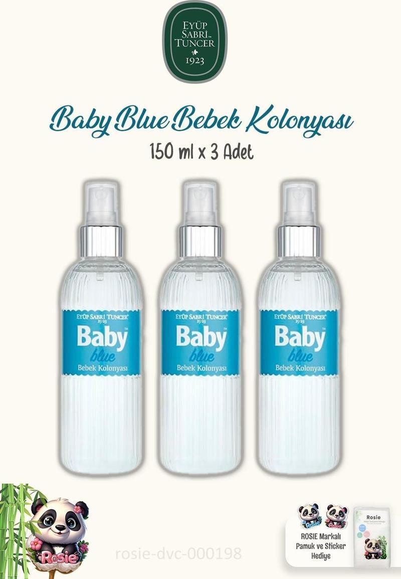 Bebek Kolonyası Baby Blue 150 ml 3 Adet ve %100 Pamuk ROSIE