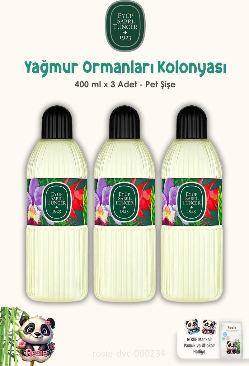 3 Adet Yağmur Ormanları Kolonya Pet Şişe 400 ml ve ROSIE Pamuk