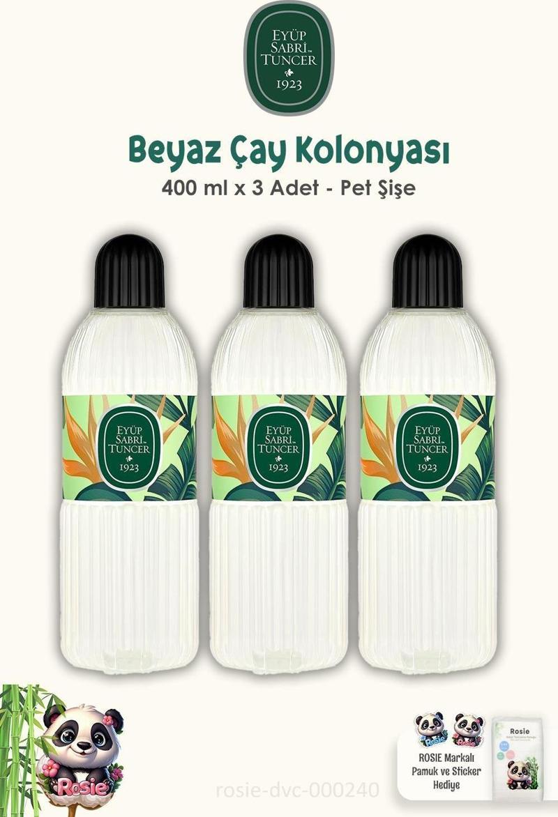 Beyaz Çay Kolonyası 3 Adet  400 ml ve %100 Pamuk ROSIE 60'lı