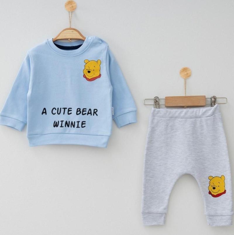 Cute Bear Penye 2'li Bebek Takımı 164R Mavi