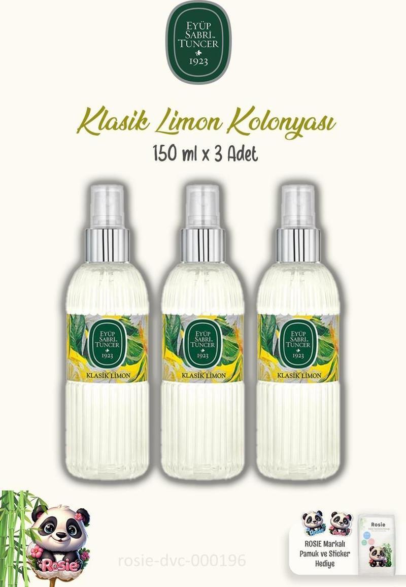 Klasik Limon Kolonyası 150 ml 3 Adet ve %100 Pamuk ROSIE 60'lı