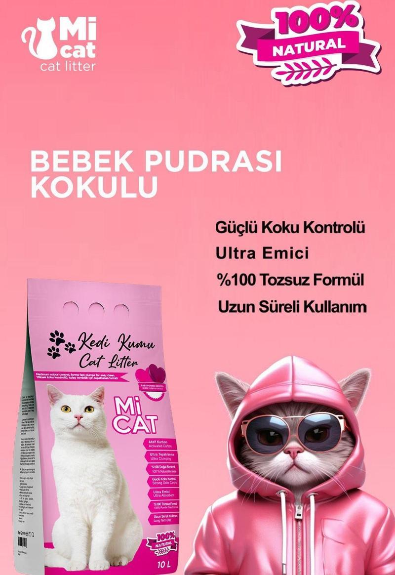 10 Litre Bebek Pudrası Kokulu Kedi Kumu Koku Hapseden Süper Topaklanan Ve Tozsuz