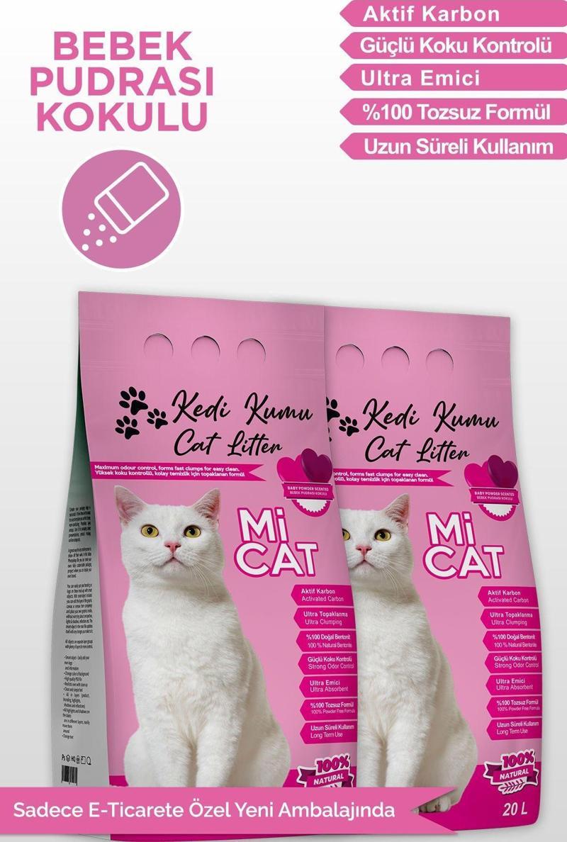 2X20 L Bebek Pudra Kokulu Kedi Kumu Koku Hapseden Aktif Karbonlu Süper Topaklanan Ve Tozsuz