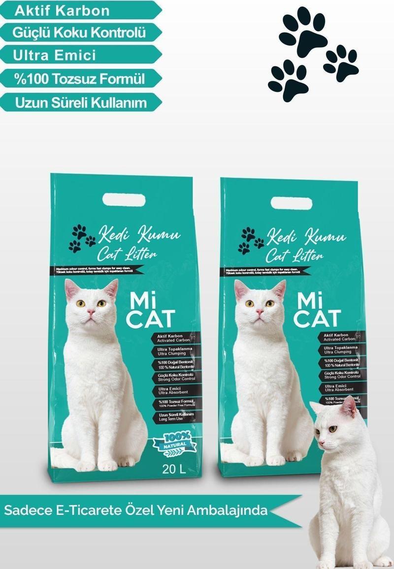 2X20 L Kokusuz Doğal Bentonit Kedi Kumu Aktif Karbonlu Süper Topaklanan Ve Tozsuz