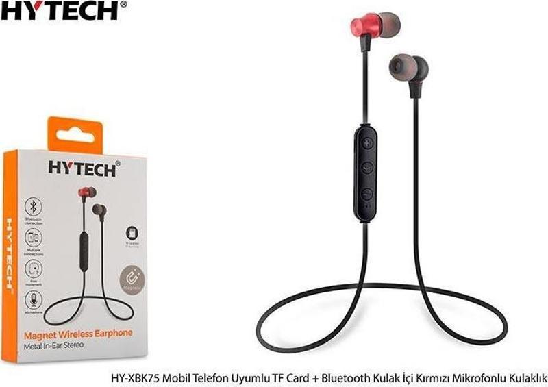 Hytech Hy-Xbk75 Mobil Telefon Uyumlu Tf Card + Bluetooth Kulalk İçi Kırmızı Mikrofonlu Kulaklık