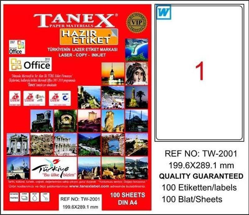Laser Etiket 100 YP 199.6x289.1 Laser-Copy-Inkjet TW-2001