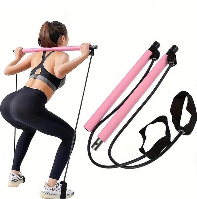 Direnç Lastiği Barlı Direnç Bandı 92cm Yoga Pilates Barı Pembe