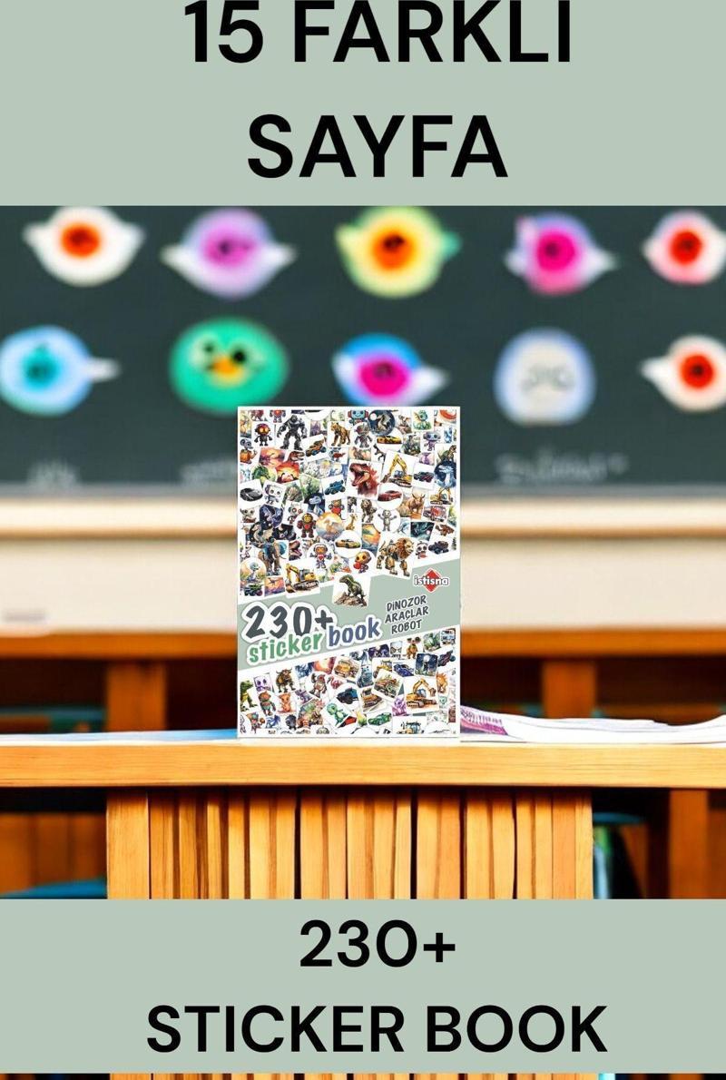 230 Dinozor Araçlar Robot Sticker Book Etiket Kitabı Sticker Defteri A5 Boyut Etiket Seti