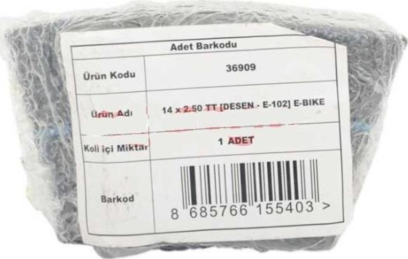 14 x 2.50 BUTYL [EĞRİ SİBOP] [POŞETLİ] E-BIKE