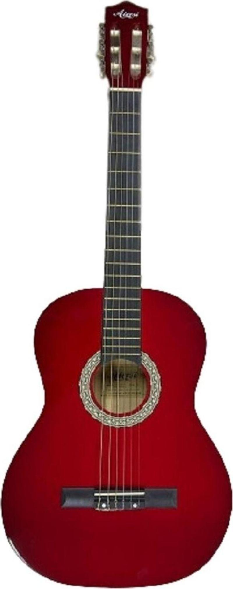 Klasik Gitar Tam Boy 4/4 Düz Kırmızı Sap Ayarlı Üst Kalite