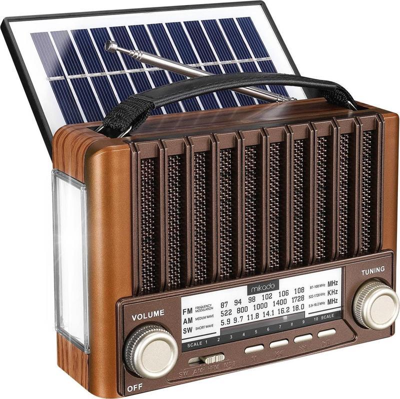 MDR-310 Ahşap USB- TF Destekli FM-AM-SW+BT+SOLAR 3 Band Klasik Radyo