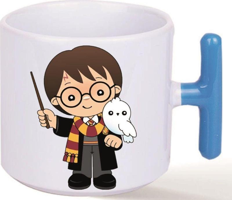 Kişiye Özel Harry Potter Ve Baykuşu Hedwig Kalp Kulplu Süblimasyon Baskılı Porselen Kupa Bardak Mavi T