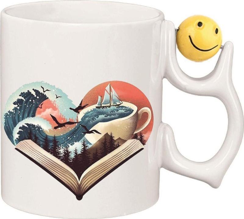 Kişiye Özel Manzara Kalp Coffee Kalp Kulplu Süblimasyon Kaliteli Baskılı Porselen Kupa Bardak Emoji Kulp