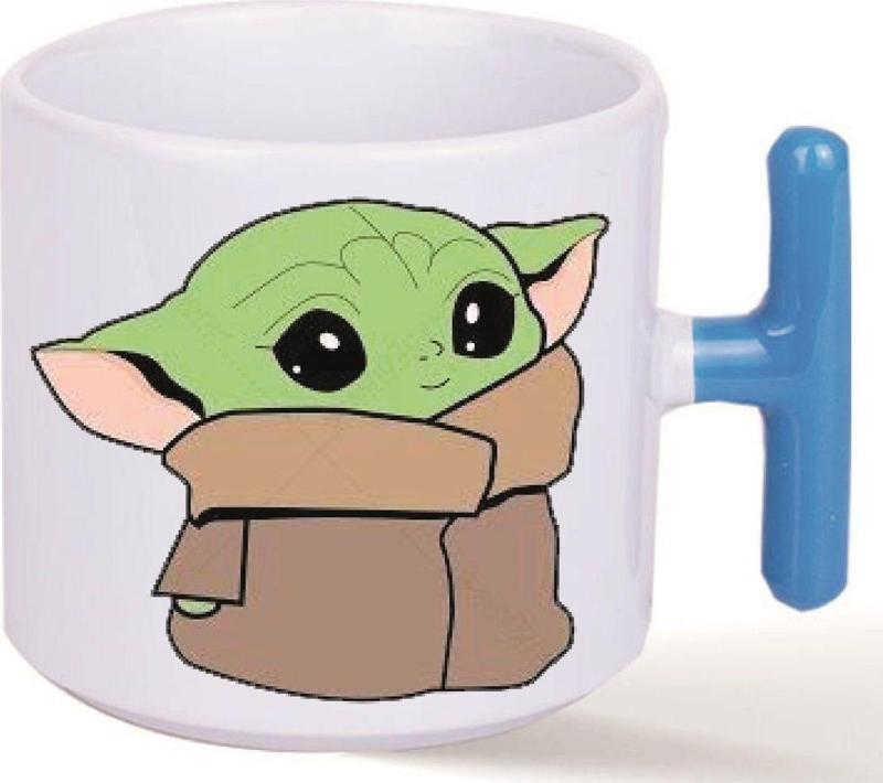 Kişiye Özel Baby Yoda Emoji Kalp Kulplu Özel Süblimasyon Kaliteli Baskılı Porselen Kupa Bardak Mavi T