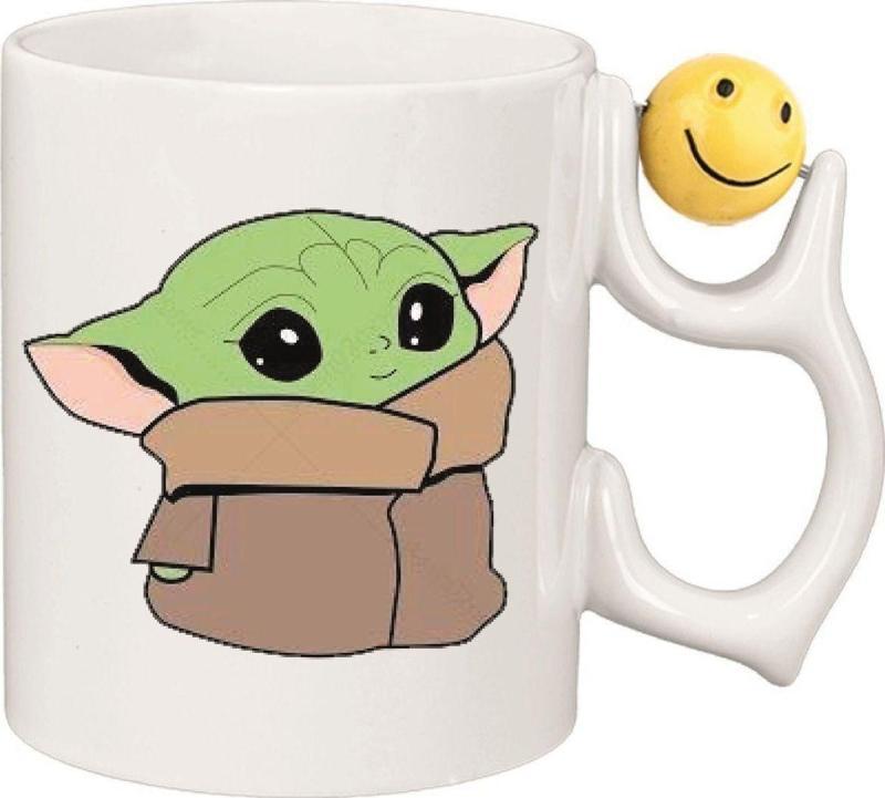 Kişiye Özel Baby Yoda Kalp Kulplu Özel Süblimasyon Kaliteli Baskılı Porselen Kupa Bardak Emoji Kulp