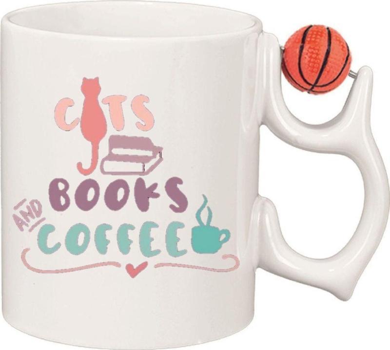 Kişiye Özel Cats Books Coffee Kalp Kulplu Süblimasyon Kaliteli Baskılı Porselen Kupa Bardak Basketbol Kulp