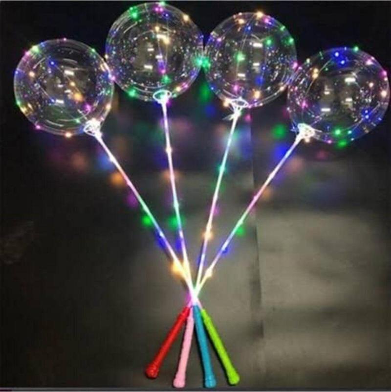 Işıklı Balon - Led Işıklı Şeffaf Balon - Çubuklu Balon Set