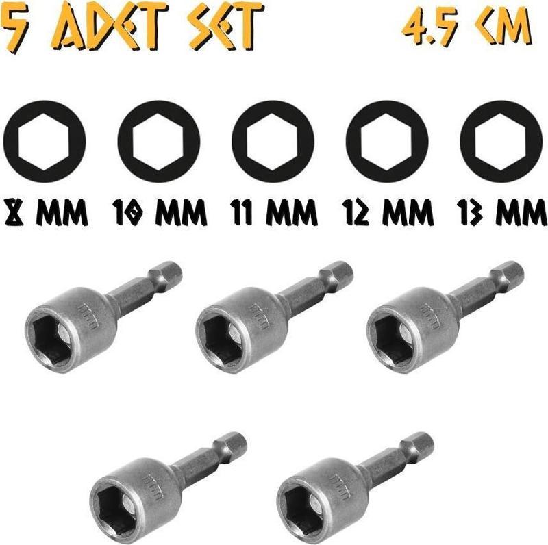 Tyson Somun Adaptörü Seti 5 Parça - 8-10-11-12-13 mm. - 4.5 cm.