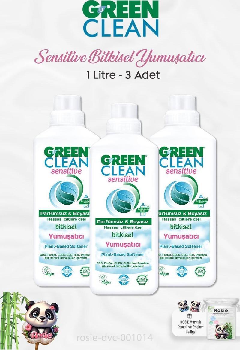 3 Adet Green Clean Sensitive Bitkisel Yumuşatıcı 1 lt ve ROSIE