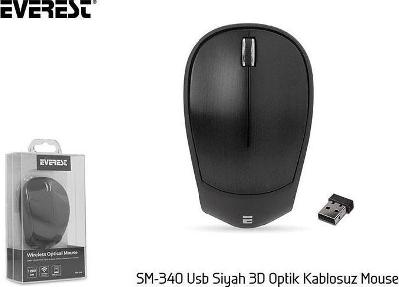 SM-340 Usb Siyah 3D Optik Kablosuz Mouse