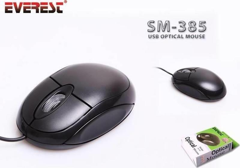 SM-385 Siyah Usb Kablolu Optik 800 Dpı 3 Buton Mouse