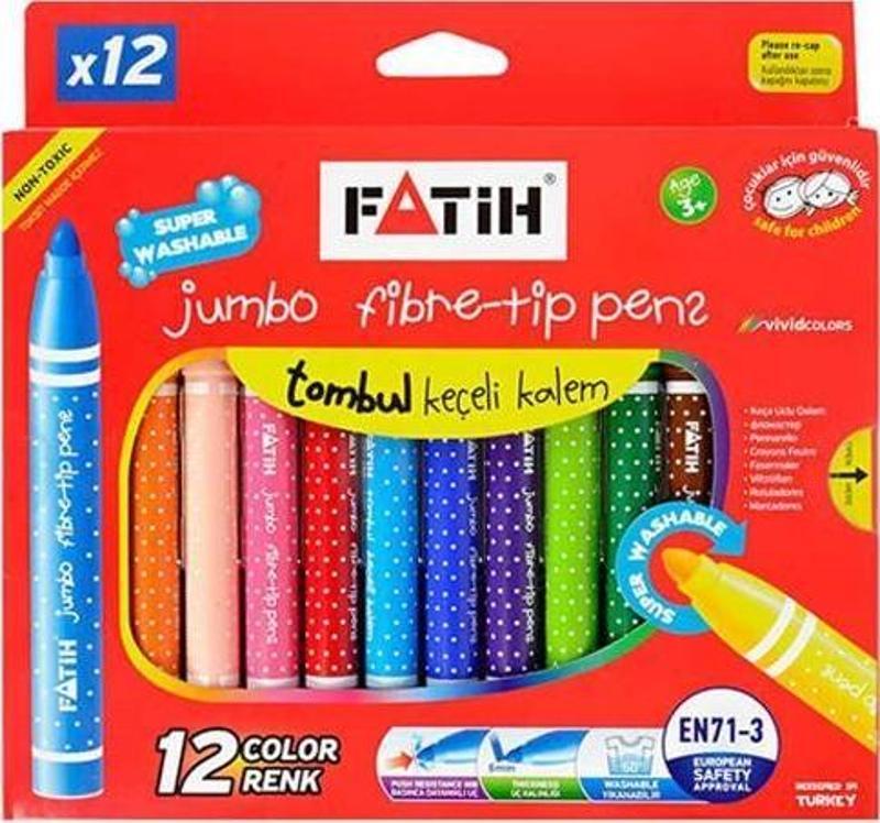 Keçeli Boya Kalemi Jumbo Yıkanabilir 12 Renk 34260