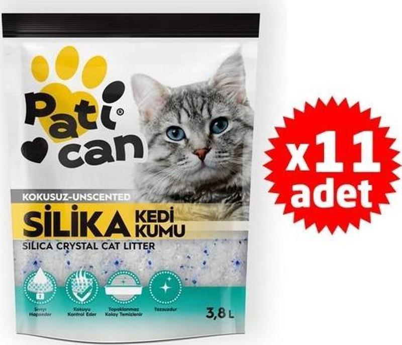 11 ADET PATİCAN SİLİKA KRİSTAL KEDİ KUMU 3.8 LT