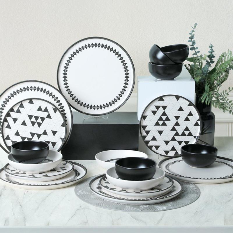 Keraart Black Pattern Nordic Yemek Takımı 24 Parça 6 Kişilik 21478-79-80