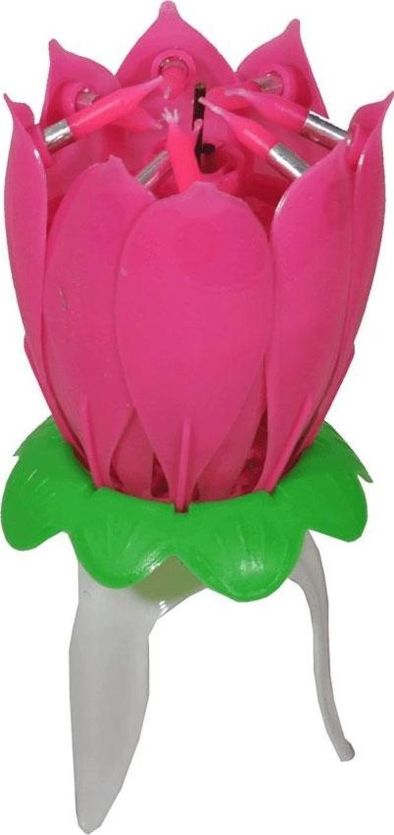 Doğum Günü Mumu Müzikli Açılır (Çiçek Mum)  Pembe