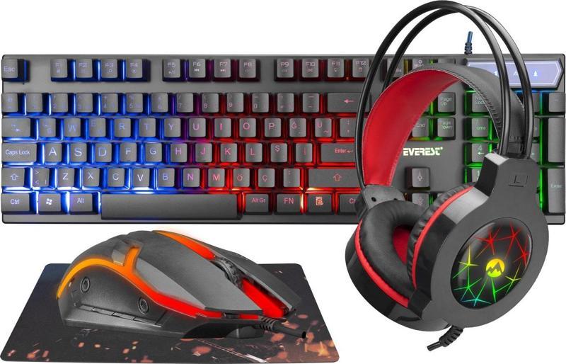 KMK-91 ECO Gökkuşağı Aydınlatmalı USB Gaming Combo 4 in 1 Set Oyun Klavye+Mouse+Pad+Kulaklık