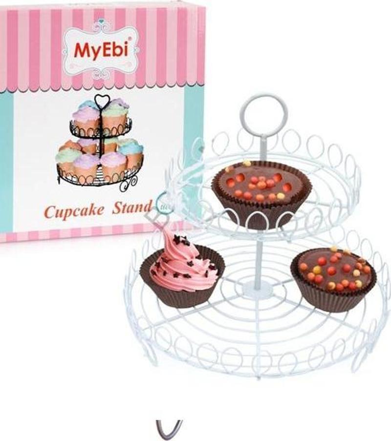 Metal Cupcake Standı 2 Katlı Beyaz Kek Standı