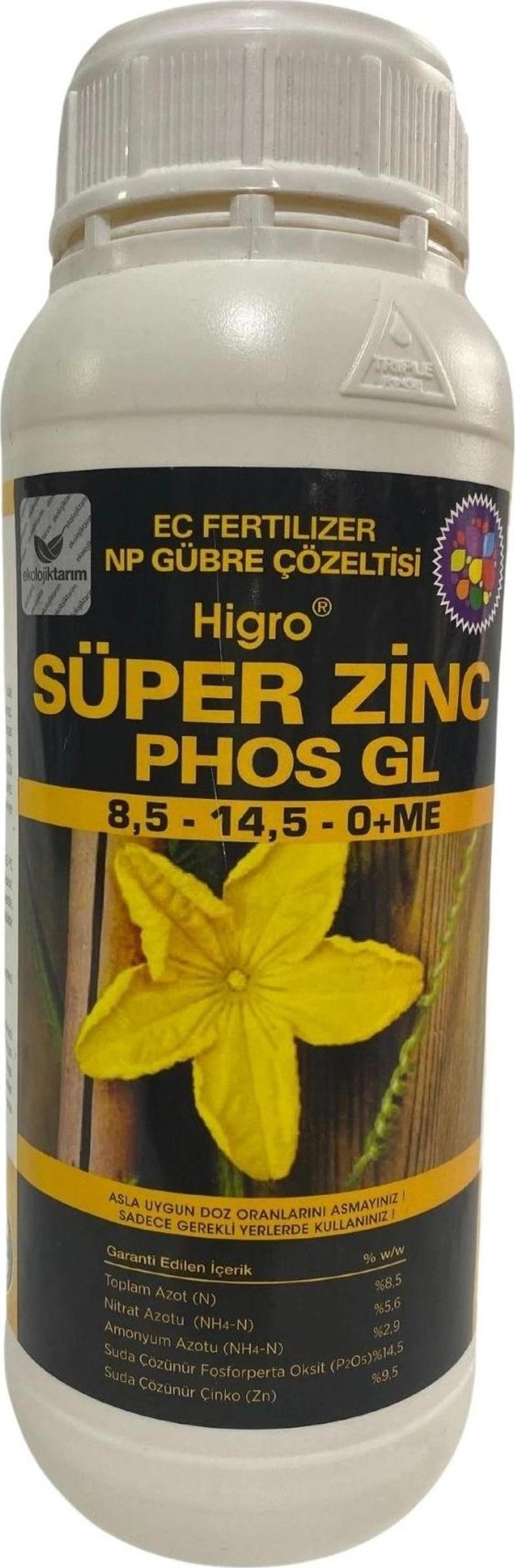 Higro Süper Zinc Np Gübre Çözeltisi 8,5-14,5-0+ME Sıvı Yaprak Gübresi 1 Lt