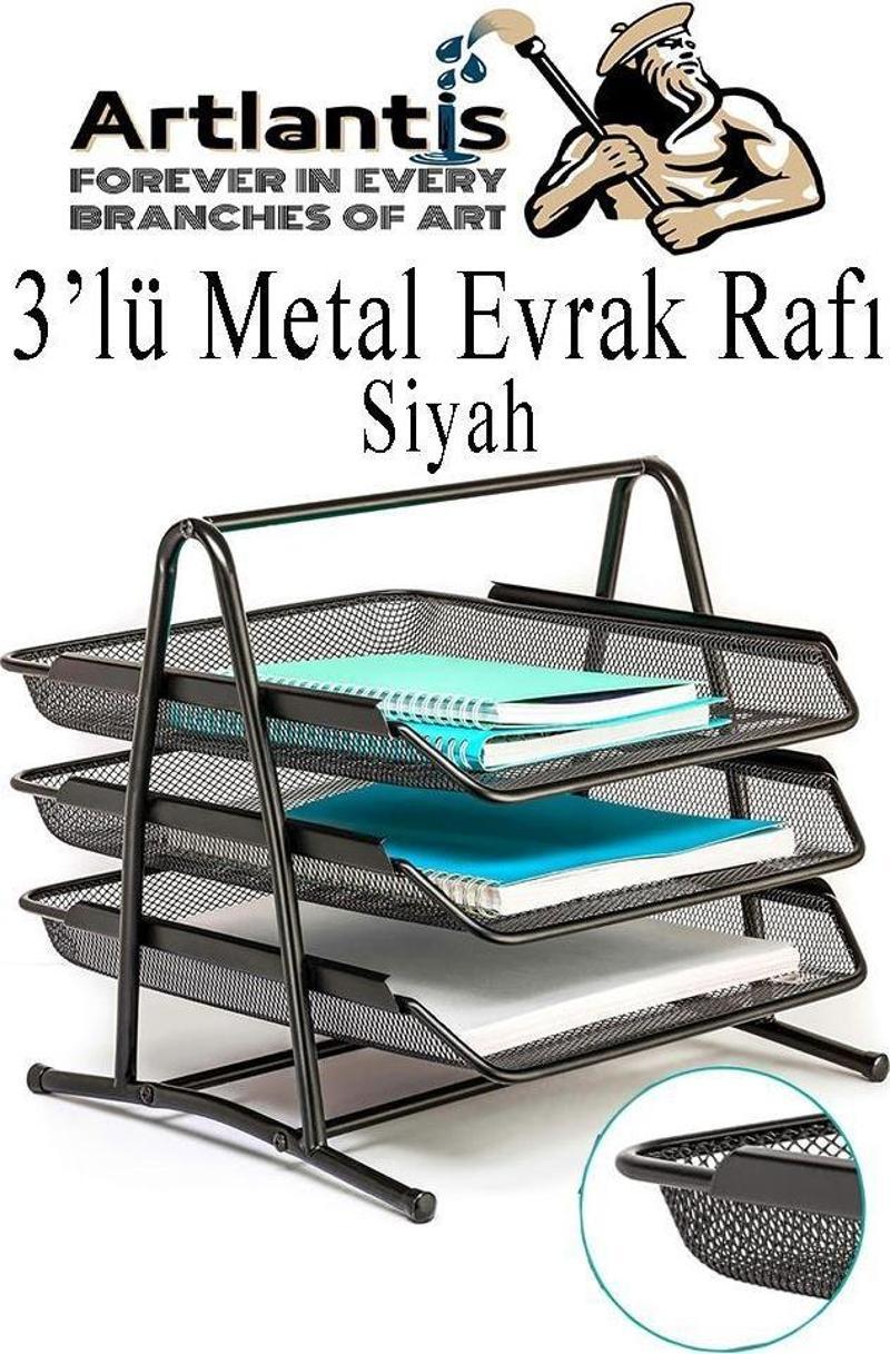 Metal Evrak Rafı 3 lü 1 Paket Masa Üstü A4 Dosya Düzenleyici Kağıt Tepsisi Fileli Üç Katlı Hareketli