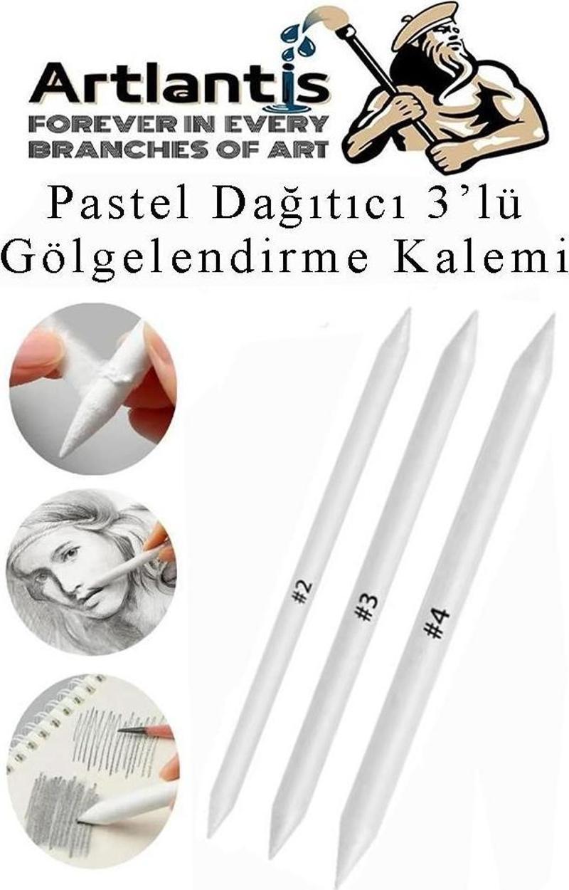 Pastel Dağıtıcı Gölgelendirme Kalemi 3 lü 1 Paket Kaynaştırma Kalemi Kara Kalem Dağıtıcı Kalem Kağıt Kalem